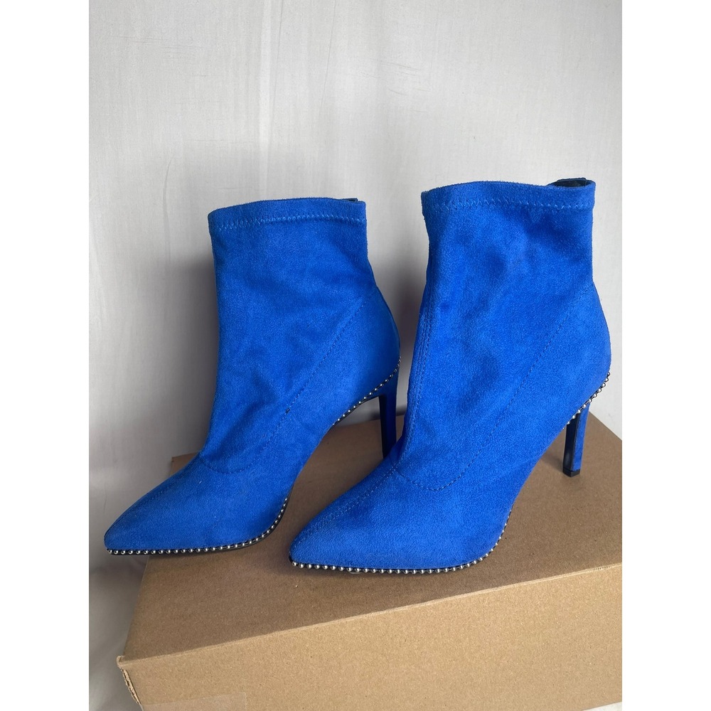 Bar III Royal Blue Faux Suede Sock Boot Pointed Toe Stiletto Heel Silver Trim 6M